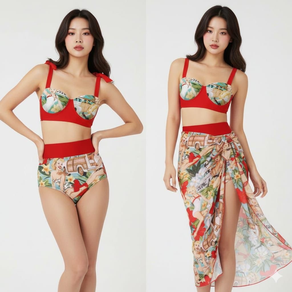 Red Beachwear with Coverup