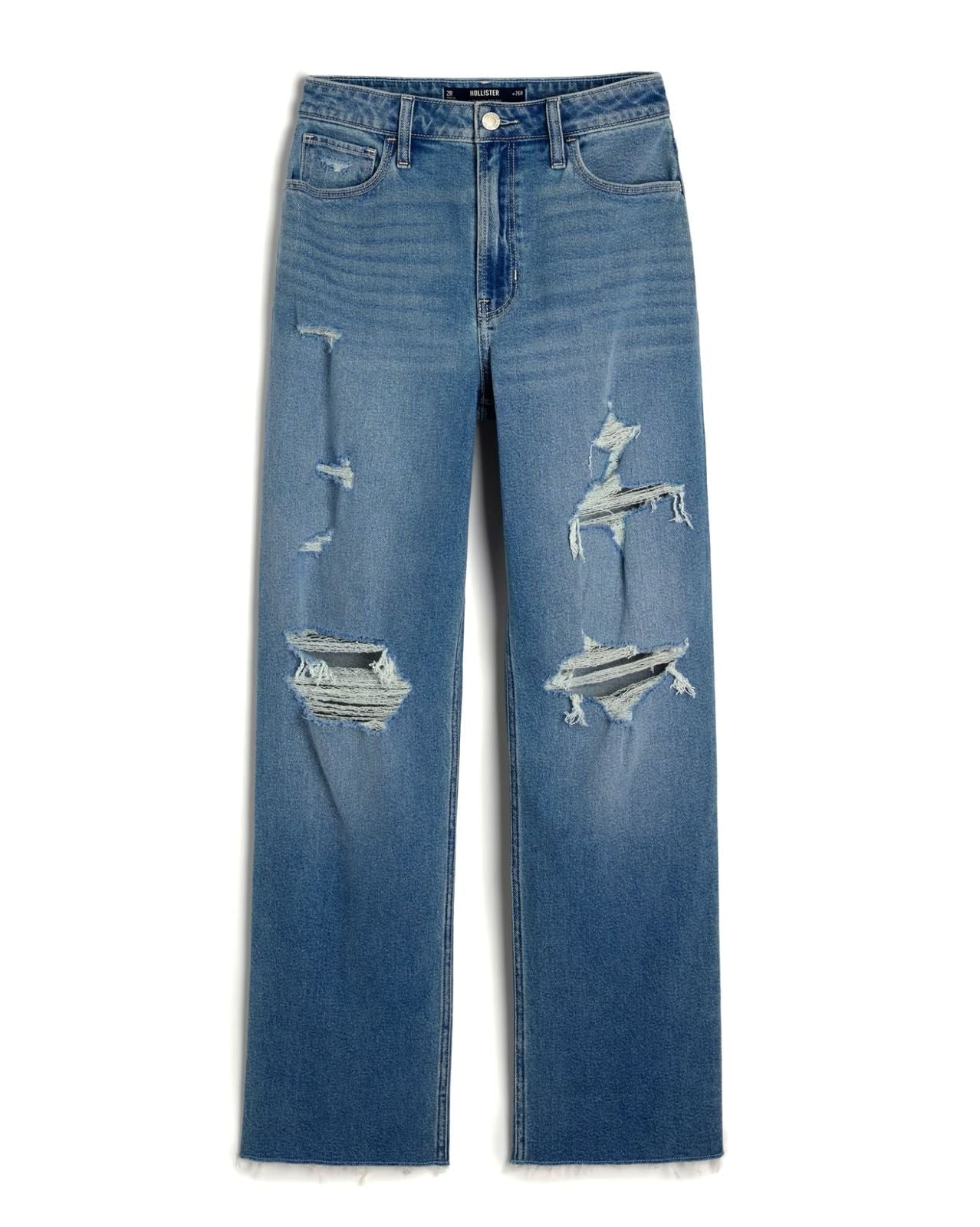 High Rise Straight Ripped Denim