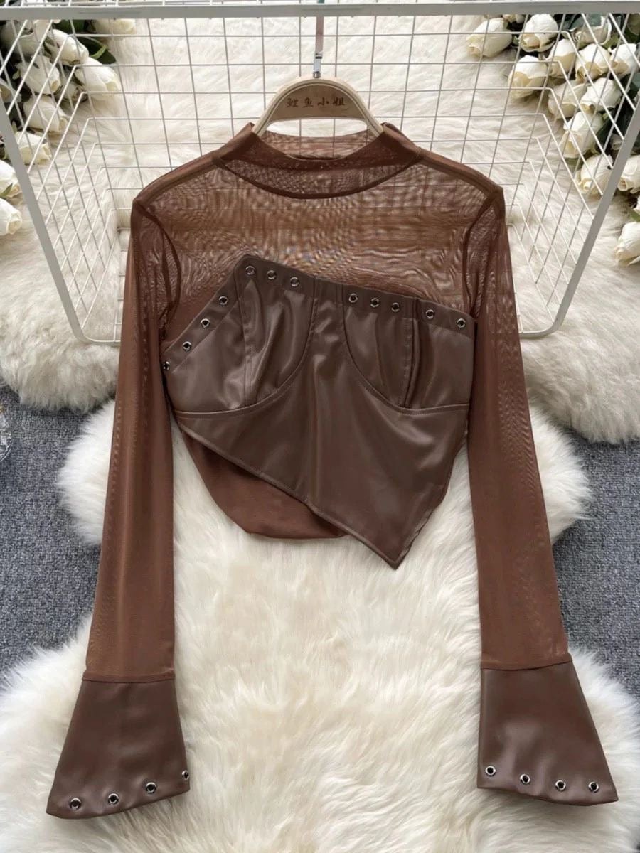 Mesh Leather Top