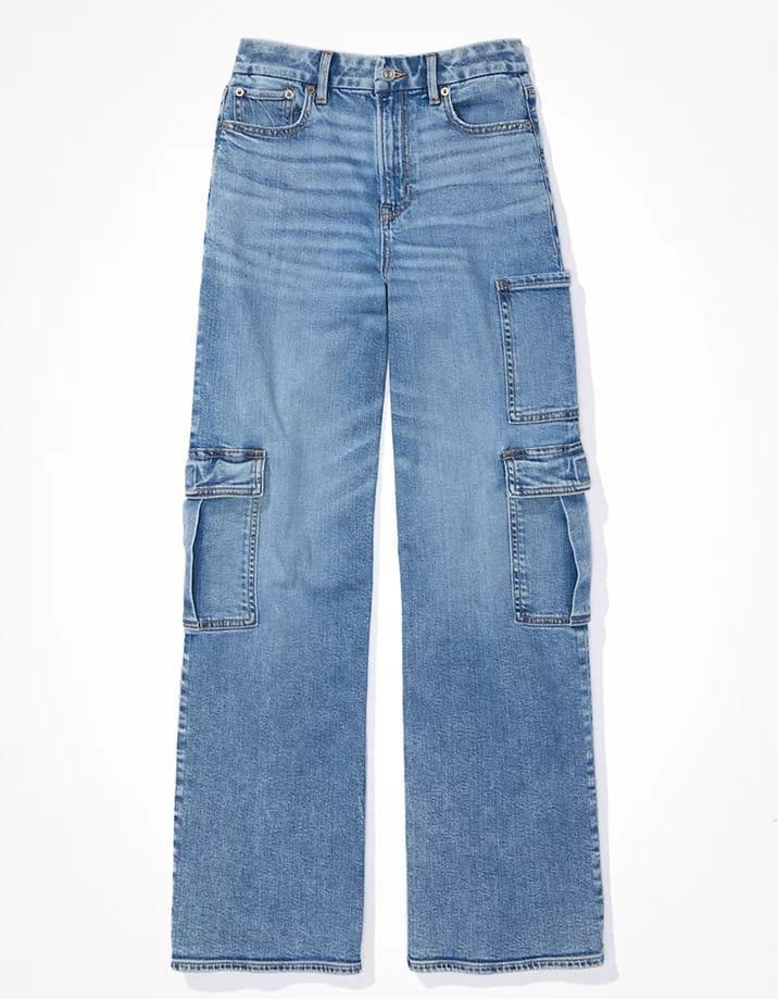 Wide leg denim cargo