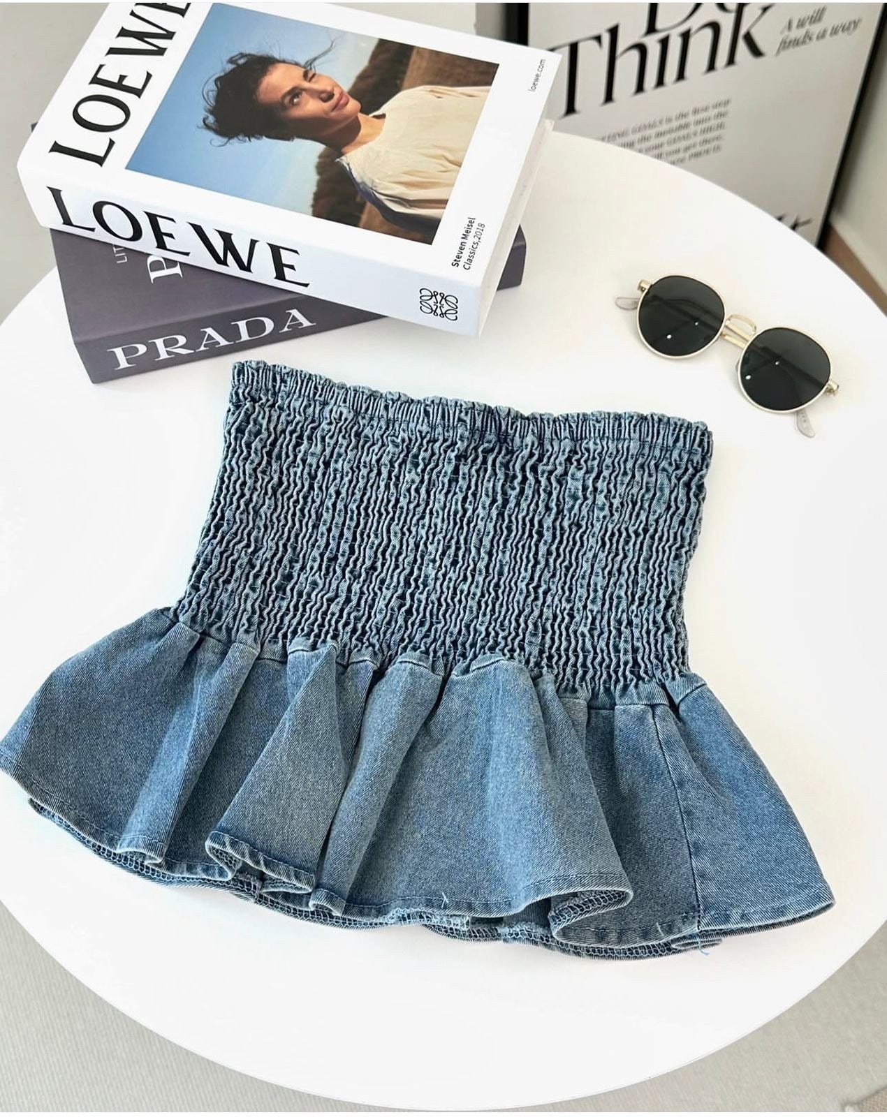Denim Peplum Tube Top