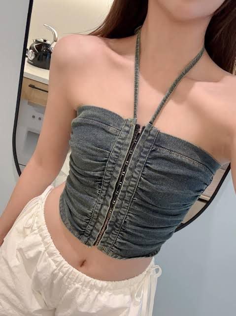 Ruched Denim Top