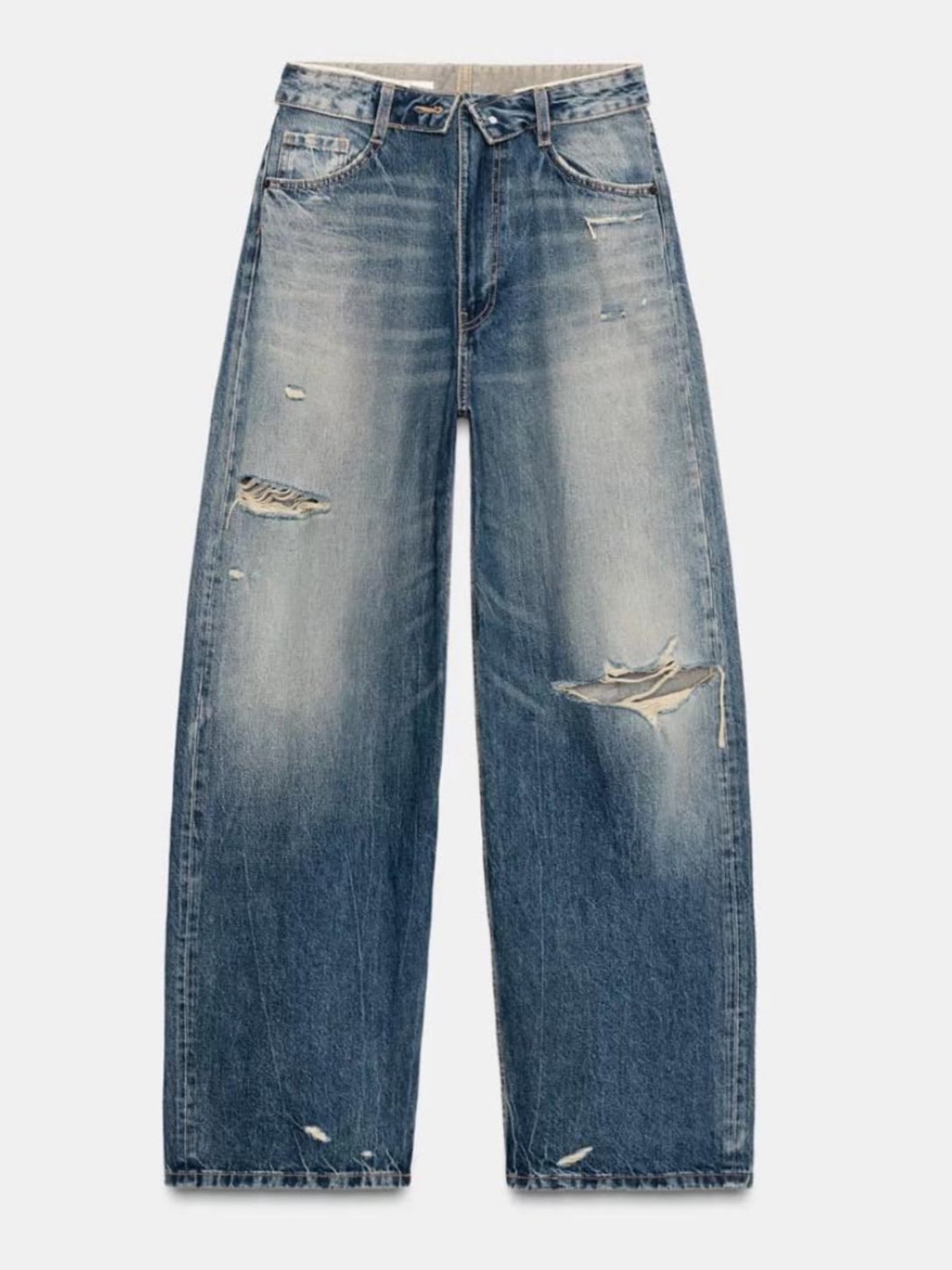 Folded Waist Ripped Denim